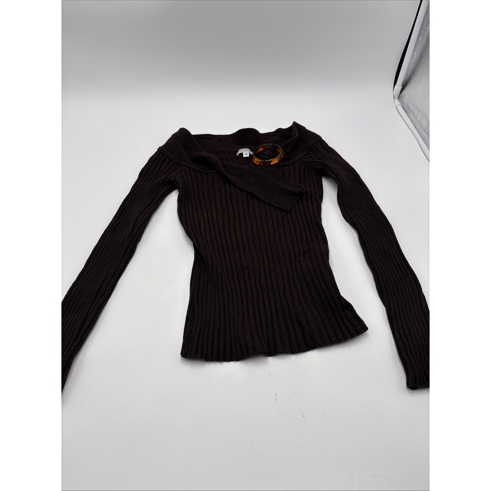 Vintage Wow Couture Sweater Women's Size Medium Brown Ribbed Made In USAâ